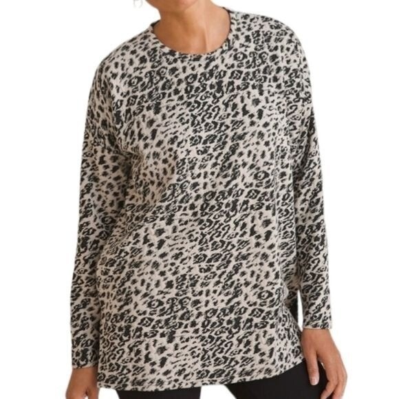Chico's Animal Print Tunic Women's Sweater‎ Beige & Black Size 2 (L) - Picture 1 of 15